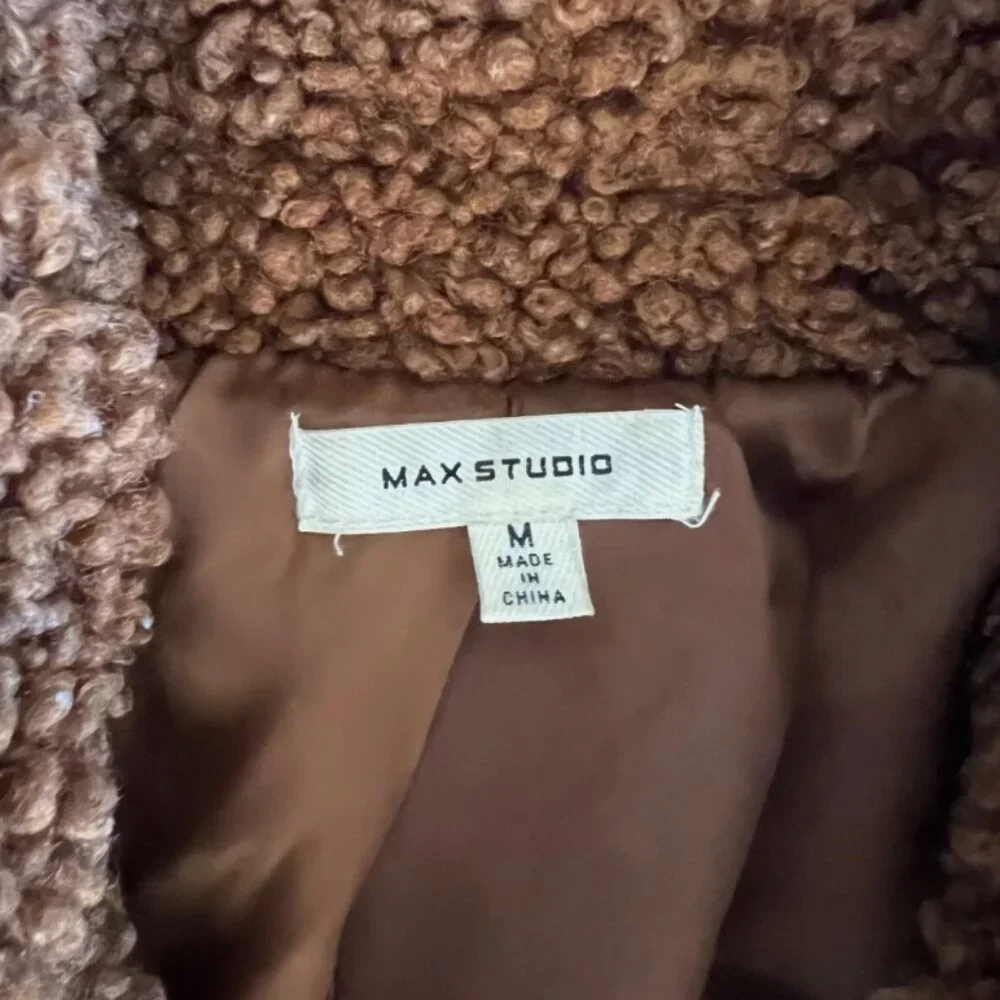 MAX STUDIO Teddy Notch Collar Faux Shearling Car Coat Size Medium - Picture 7 of 8